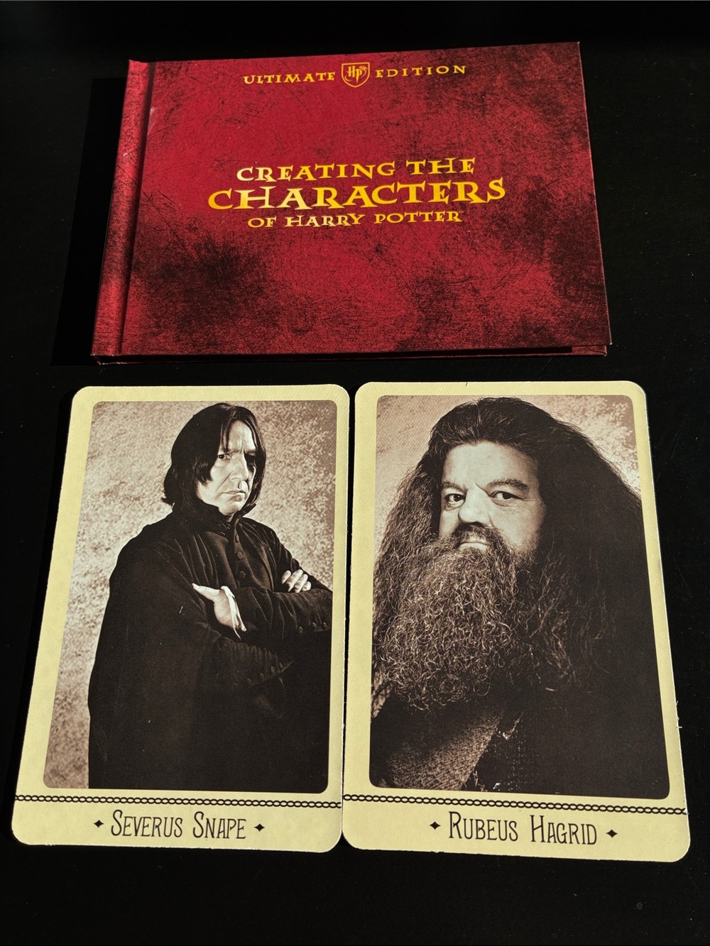 Harry Potter Collectors Items: Snape and Hagrid Cards, Film Book